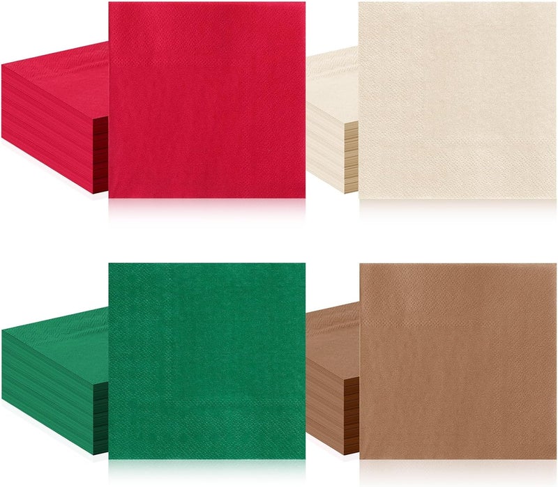 Layhit 100 Pcs Cocktail Napkins Disposable Beverage Napkins Square Paper Dessert Tissue for Valentine's Day Wedding Birthday Party Supplies(Christmas Series,5 x 5 Inch) - Image 1